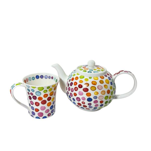 Dunoon “Hot Spots” Teapot (5”) & Mug Set Caroline Bessey Fine Bone China England - Picture 2 of 9